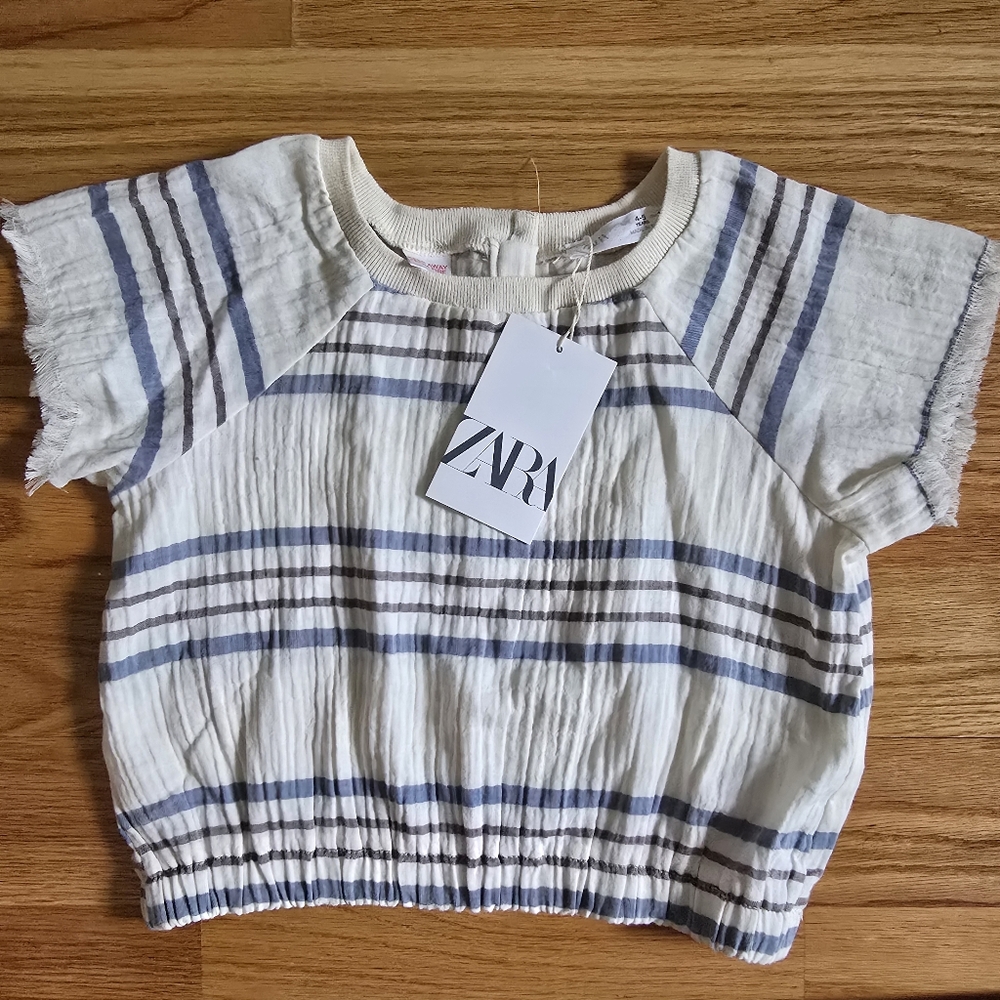 Zara Kids Blue and White Striped Top